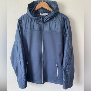 Free Country Charcoal Grey Men’s Mixed Media Zipup Light Jacket w/Hood Size XL